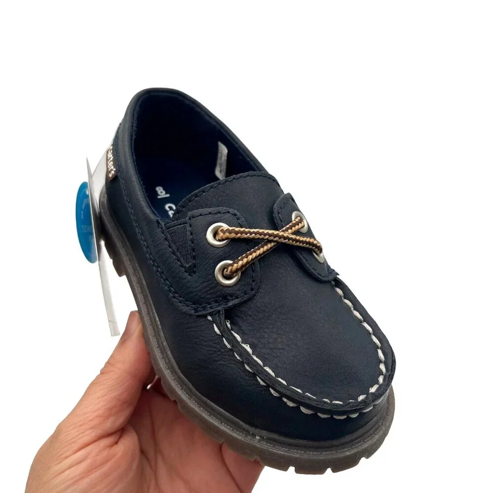 Carters Toddler Boy's Boat-Dress Shoes Size 8‎ Navy Blue Slip on Casual & Comfy